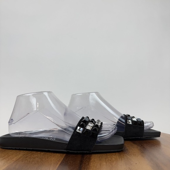 Pedro Garcia Pruden Swarovski Crystal Sandals Laminated Cafe  New Womens Pedro Garcia Swarovski Crystal Black‎ Leather Slides Sandals 37 US 7